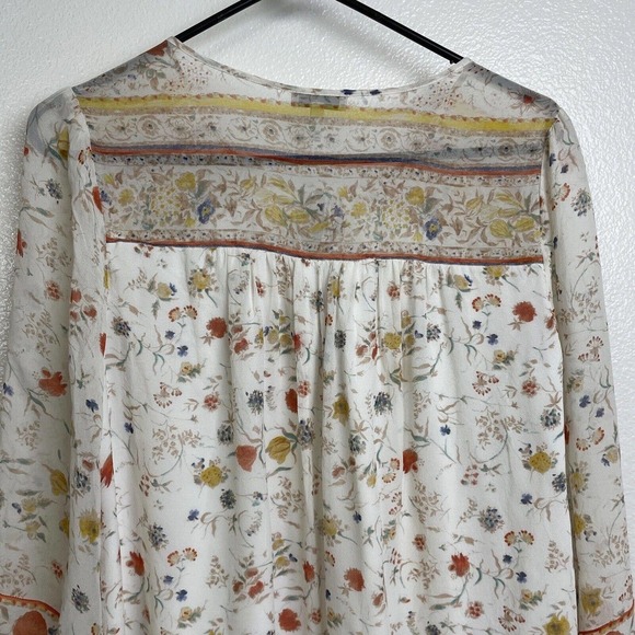 Joie Vesta Dress Small Womens Silk Floral Lined Sheer Boho Tassel Tie Porcelaine - Picture 11 of 13